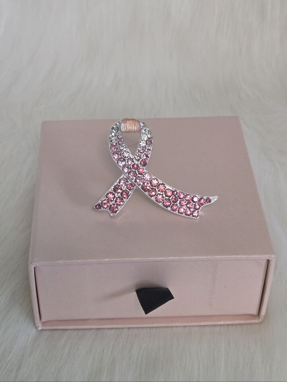 Napier Breast Cancer Awareness Pin, Two Toned Silver And Pink With Gift Box